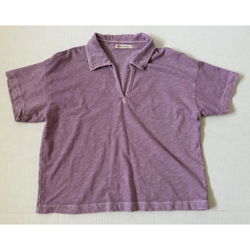 Marine Layer Women's Short Sleeve Collared Tshirt Purple Small